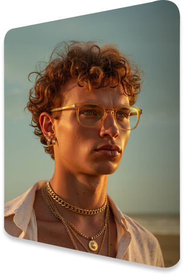Retrato lateral con lentes Novar Gold